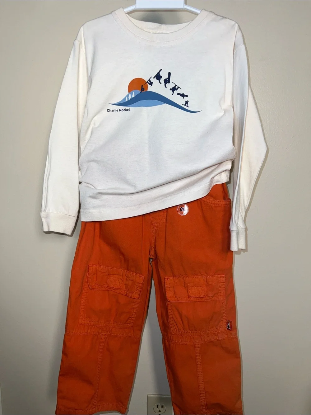 Vintage Kids 2 Piece Boarder Shirt and Orange Pants Size 4T